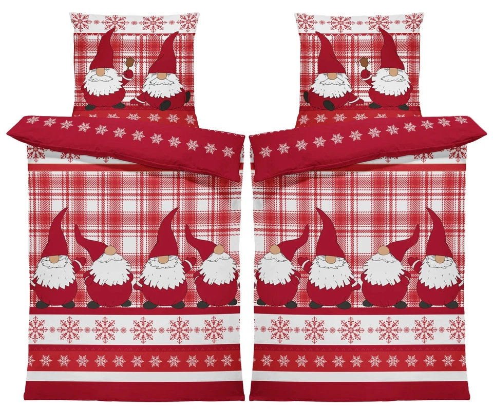 4 teilig Bettwäsche 135x200 cm Wichtel Weihnachten Biber Winter Flanell Baumwoll - Bild 1 von 4