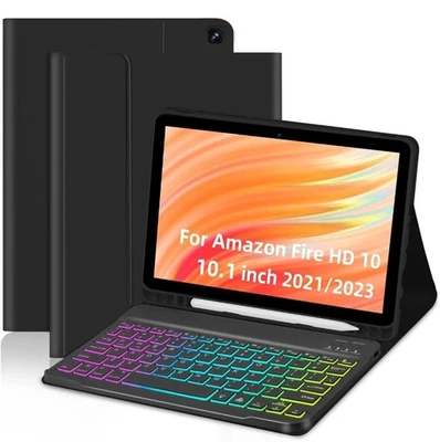 Case with Keyboard for Amazon Kindle Fire HD 10&10 Plus (2021&2023) 10.1 inch,7 - Image 1 of 4
