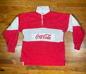 Vintage Coca-Cola Rugby Poloshirt Langarm Gr. M rot weiß Schriftzug Logo 90er - Bild 1 von 18