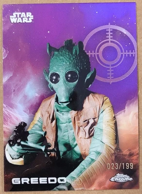 2025 Topps Chrome Star Wars Purple Refractor GREEDO 023/199 - Image 1 of 2