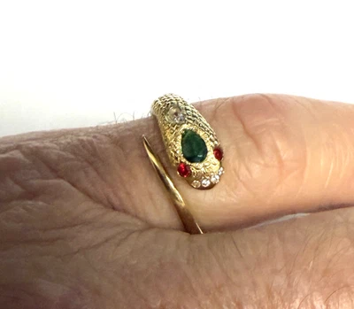 Anel cobra rubi esmeralda prata esterlina lavagem ouro estilo vitoriano CZ tamanho 5 - Imagem 1 de 4