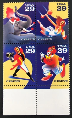 1993 Circus 29 Cent 29c Stamp Block of 4 Scott# 2750-2753 - Image 1 of 4