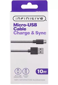 Micro-USB Braided Charge & Sync Cable 10' for Samsung Android & USB-A Devices - Picture 1 of 3