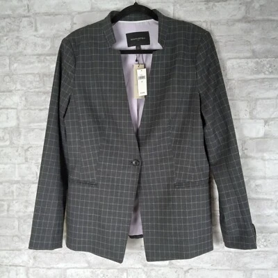 Banana Republic Blazer Womens 12 Gray Windowpane Business Career Preppy NEW - Image 1 of 4
