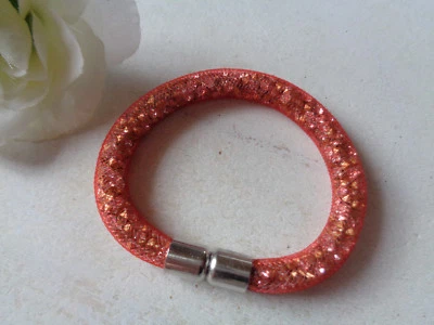 Armband Netzschlauch rot Nylon Stardust Mesh kristall/bronze strass  Magnet - Bild 1 von 2