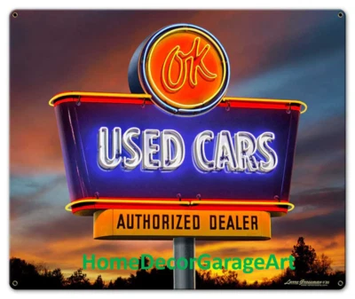 OK подержанные автомобили, плоский металлический знак не не неоновая подсветка, винтажный стиль гараж искусства - Изображение 1 из 3