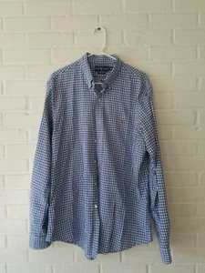 Camisa torso RALPH LAUREN Gingham a cuadros a cuadros azul con botones ajuste personalizado L - Imagen 1 de 3