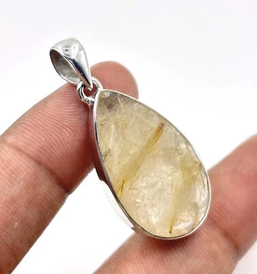 Colgante de regalo de año nuevo de plata esterlina 925 con piedras preciosas naturales de rutilo dorado KJ-265 Foto 1 de 4