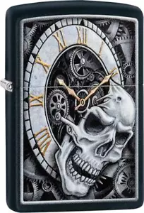 Zippo Feuerzeug Totenkopf-Uhr schwarz Sturmfeuerzeug Benzin - Bild 1 von 4
