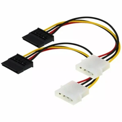 2 x IDE/Molex 4 pinos macho para serial ATA SATA 15 pinos cabo adaptador de alimentação fêmea - Imagem 1 de 3