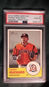 2012 TOPPS HERITAGE MINORS TEAM LOGO MANNY MACHADO ROOKIE CARD #7 PSA 10 PADRES - Picture 1 of 2