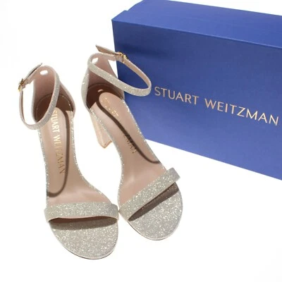 Salto/sandálias Stuart Weitzman novo com etiquetas Nearlynude tamanho 8,5 EUA em glitter fino - Imagem 1 de 4