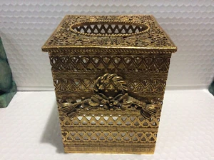 Vintage Gold Tissue Box Cover Hollywood Regency Style, Bow Detail - Picture 1 of 8