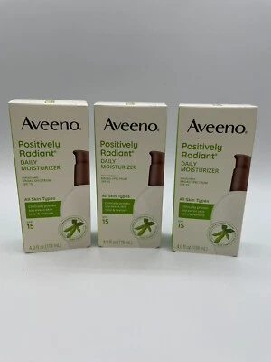 EXPIRED 3 Pack  Aveeno Positively Radiant Daily Moisturizer SPF 15 4.0 oz Soy - Image 1 of 4