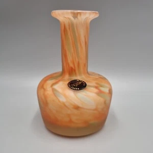 A Vintage Maltese Art Glass Mottled Orange Vase Mtarfa, Etched To Base. - Picture 1 of 11