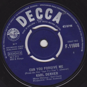 Karl Denver – Can You Forgive Me (Decca 1963) 7" vinyl single VG/- - Picture 1 of 5