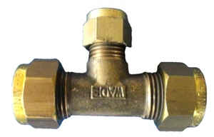 Brass Compression Joint Wade Universal Unequal Tee 3/8 - 3/8" +1/4" - Picture 1 of 1