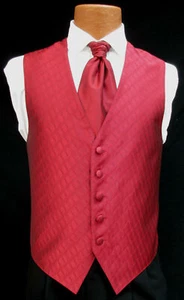 Mens Large Long Deep Red Spectrum Fullback Tuxedo Vest Tie & Pocket Square L LG - Picture 1 of 5