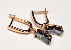585 ROLLED GOLD HALLMARKED ! RARE RAINBOW MYSTIC TOPAZ GEMSTONE EARRINGS - Picture 1 of 6