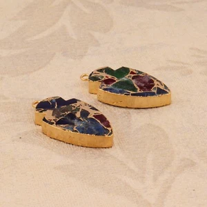 Fancy Shape Mohave Turquoise Gemstone In Brass Mojave Connector Earring - Picture 1 of 2