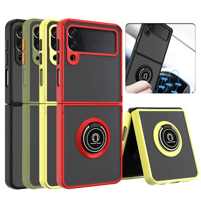 For Samsung Galaxy Z Flip 4 3 5G Ring Case Magnetic Metal Kickstand Clear Back - Image 1 of 4