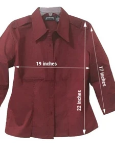 Women's Shirt L Burgundy 3/4 sleeve Button down Ladies Blouse. Cotton blend - Picture 1 of 7