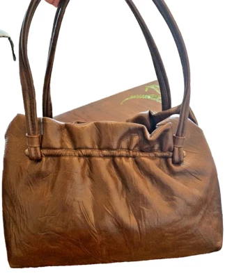 Bolso sin asas estilo médico bronceado vintage años 70 imitación cuero vinilo bolso de hombro Foto 1 de 4