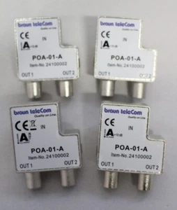 4 x TV Verteiler 2-Port Push-on Adapter 5– 2.000 MHz mit rückseitiger IEC-Buchse - Bild 1 von 4