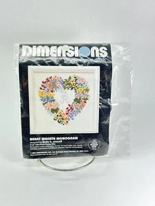 Vintage 1987 Dimensions Cross Stitch Kit # 6515 "Heart Wreath Monogram" ——————A3 - Picture 1 of 2