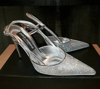 Zapatos de salón Dolce&Gabanna para mujer con cordones de cuero plateado cristal 38,5 $1595 Foto 1 de 4