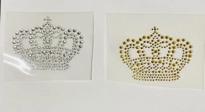 Set Of 2 Big Crowns Rhinestone Iron On Hot Fix Transfer Gold  And Silver Color Foto 1 de 4