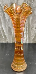 Vintage Imperial Ripple Carnival Glass Swung Vase, Marigold Color, 10.5 Inch - Picture 1 of 8