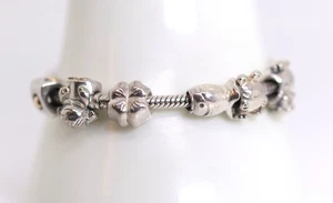 PANDORA Sterling Silver Bracelet 925 +6 Charms Clover Chick Fish Heart Frog - Picture 1 of 11
