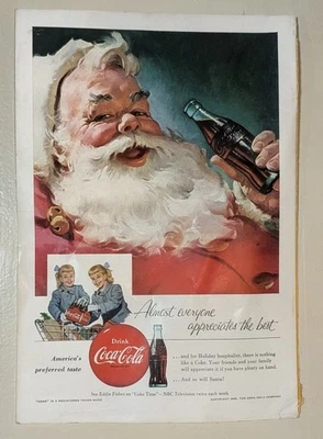 Vintage 1955 Coca-Cola Santa Claus Ad + Union Carbide Ad | Classic Holiday Decor - Image 1 of 2