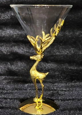 2 vasos Martini con asta de ciervo tono dorado de 7,3" vajilla de ciervo de vacaciones hombre caza de cuevas Foto 1 de 4