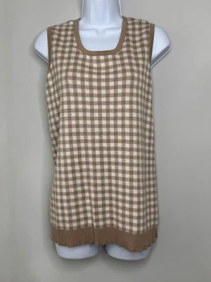 Isaac Mizrahi Live! Suéter sin mangas de jacquard de guinga para mujer L blanco tostado elegante Foto 1 de 4