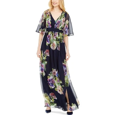 Vestido maxi Adrianna Papell azul marinho floral chiffon forma tamanho 4  - Imagem 1 de 4