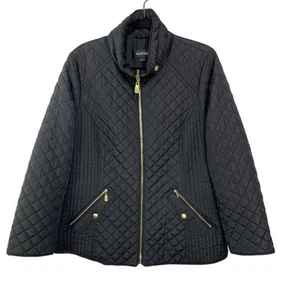 Ellen Tracy Jacket Quilted Puffer Full Zip Mock Neck Pockets Black Plus Size 1X - Picture 1 of 11