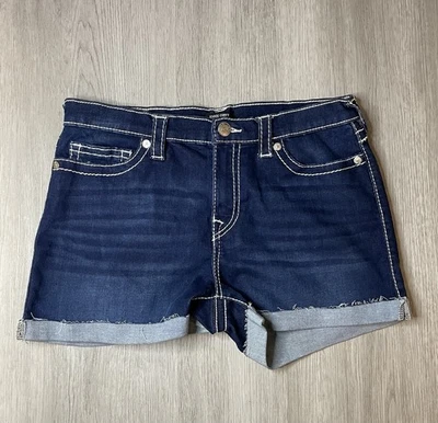 True Religion Women's Blue Jennie Cut-Off Shorts, Curvy, Stretch Denim Size 31 - Image 1 of 4