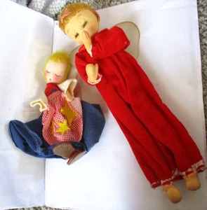 2 Vintage Cloth Angel ornament knee bender Japan Cloth Painted Faces - Picture 1 of 3