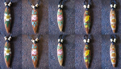Surfboard Blume Kette Beach Anhänger bunt Holz Halskette Surfkette Surfschmuck - Bild 1 von 2
