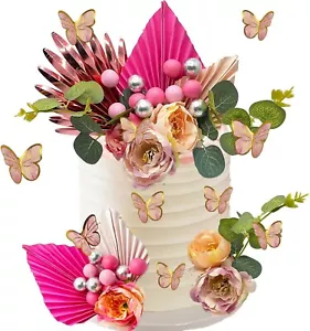 49PCS Flower Cake Toppers Butterfly Cake Decorations, Palm Leaves Faux Flowers - Picture 1 of 6