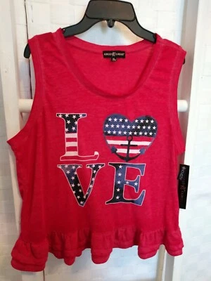 Camiseta sin mangas casi famosa para niñas roja blanca azul América con volantes dobladillo talla mediana nueva con etiquetas Foto 1 de 4
