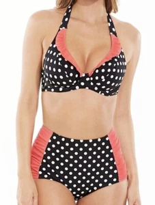 Figleaves Tuscany Bikini Black Size 36FF 14 Halter Neck Top Tummy Control Brief - Picture 1 of 12