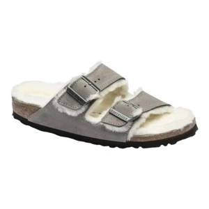 Unisex Gray Birkenstock Arizona Shearling Lined Sandal Sz 8 Womens/6 Men Regular - Picture 1 of 8