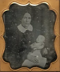 c. 1840's Post Mortem Mother Holding Her Deceased Child Daguerreotype Photograph - Picture 1 of 5