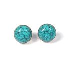 925 Solid Sterling Silver Blue Turquoise Stud Earring d604
