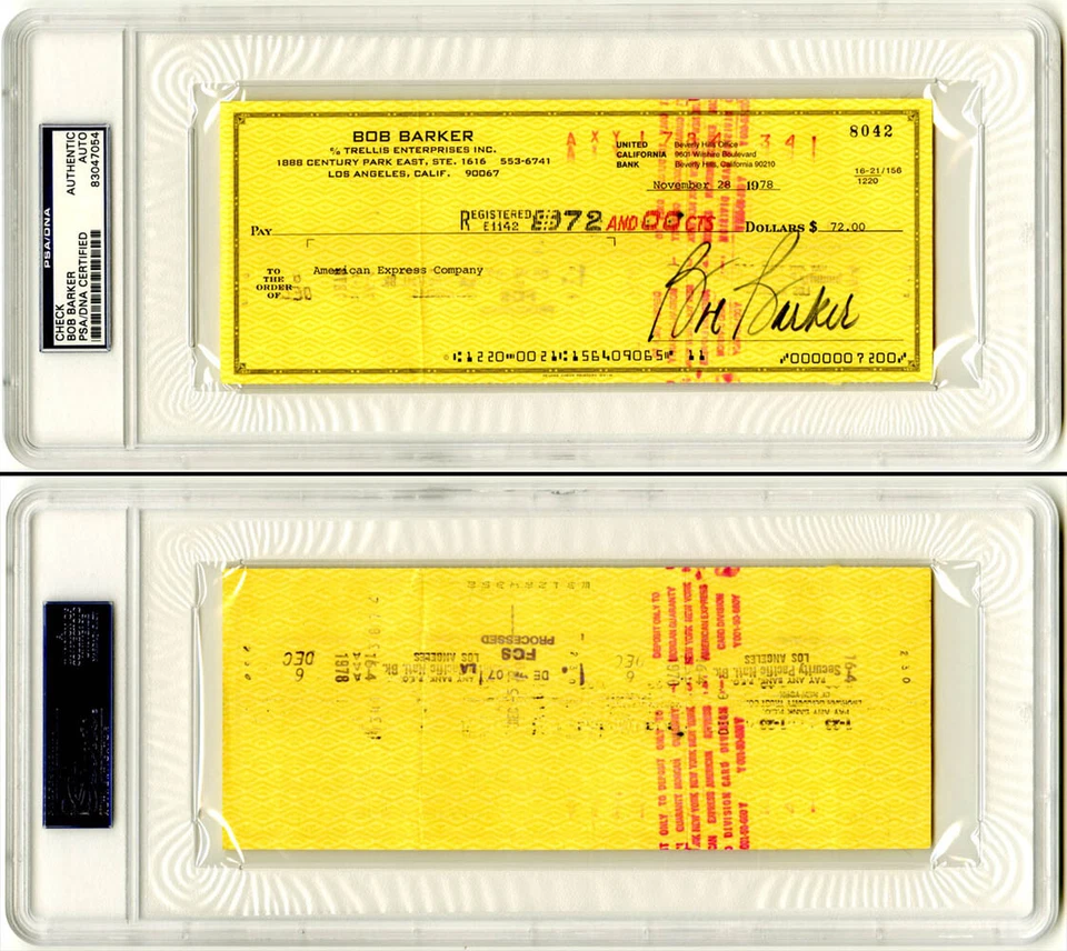 Bob Barker SIGNED Check HOST Price is Right PSA/DNA AUTOGRAPHED - Image 1 of 1