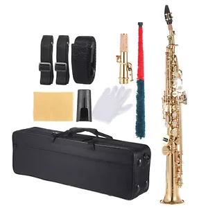 Professional Brass Straight Soprano Saxophone Bb B Flat Sax with Carry Case P3V2 - Picture 1 of 12