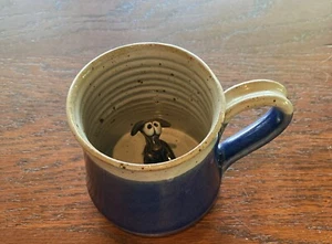 Clay Images Studio Pottery Dog in Mug Blue Mug - Picture 1 of 5